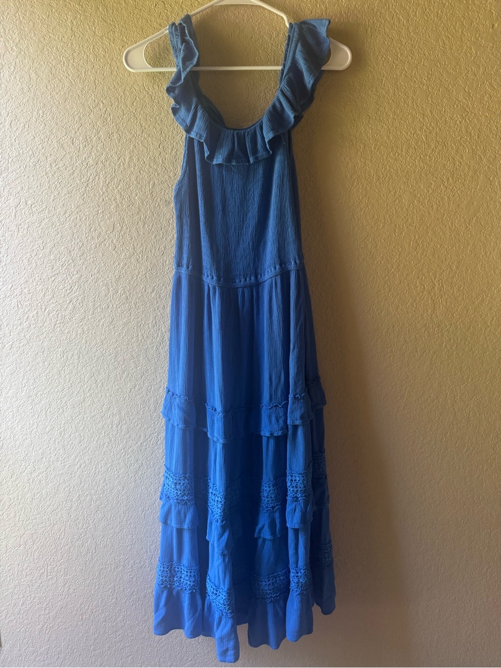 Altar'd State Blue Ruffle-Trim Maxi Dress